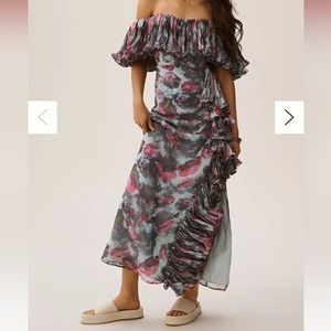 Hutch Off-The-Shoulder Ruffled Column Dress
